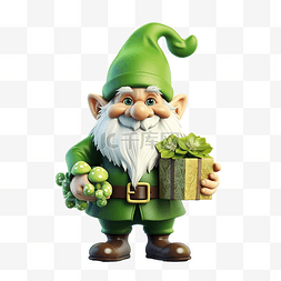 可爱的礼品盒图片_圣帕特里克节爱尔兰侏儒拿着绿色