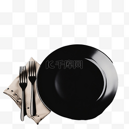 盘子叉图片_黑色盘子和带有圣诞装饰的老式餐