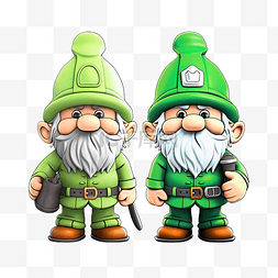 圣帕特里克帽子图片_卡通侏儒，穿着绿色衣服，戴着绿