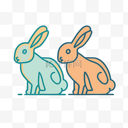 动物界面设计图片_两只兔子的彩色动物插画 向量