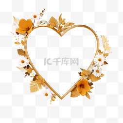 水彩花卉框架图片_抽象金色相框爱心鲜花装饰