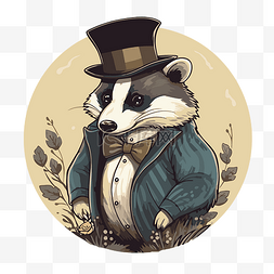 獾剪贴画 獾带着帽子和领结卡通 