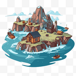 格陵兰剪贴画卡通插图海上小岛屿