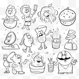 水果漫画苹果图片_卡通食品和人物角色设置着色页
