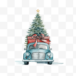 车里的圣诞树，还有礼品盒