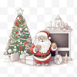 装饰玩具圣诞树和圣诞老人??与一