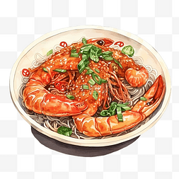 麻辣小龙虾易拉宝图片_水彩日本料理炸龙虾面条