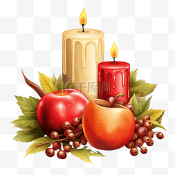 感恩节秋天插画与蜡烛