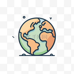 地球样式图标图片_地球线图标与彩色卡通插图 向量