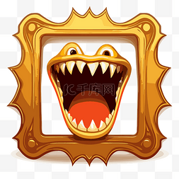 卡通大嘴怪物图片_金色框架与大嘴怪物和牙齿剪贴画