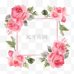 粉色优雅背景图片_水彩粉色英国玫瑰，带框架，适合
