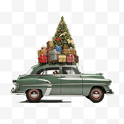 准备迎接圣诞节，在老式汽车的车