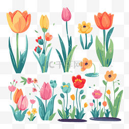 primavera 剪贴画不同的春天花朵设