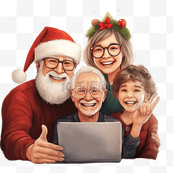 挥手的孩子图片_祖父母与侄女在家庆祝圣诞节，对