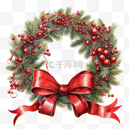 红花环图片_用圣诞花环装饰的插图