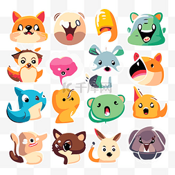 动画动物动画图片_动画卡通动物表情符号贴纸集 向