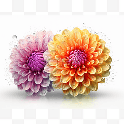 大丽花花图片_两朵 3d 水彩花与花与水滴