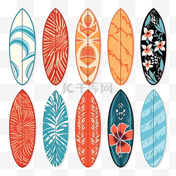 木插图图片_孤立的冲浪板不同的图案和颜色插