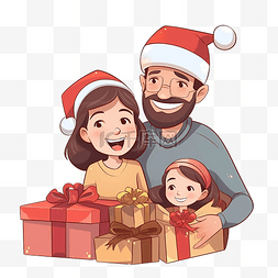 分享礼物图片_美丽的家庭带着礼物在圣诞晚餐期