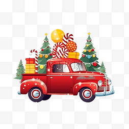 戴着黄色冬帽的红色圣诞老人汽车