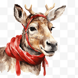 带着围巾和圣诞雪橇的快乐驯鹿头