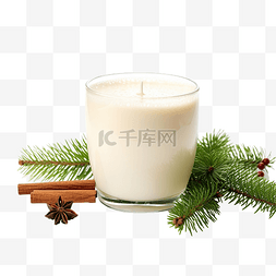 牛奶特写图片_一杯带有冷杉树枝和圣诞装饰品的