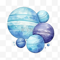 藍色星球图片_海王星水彩水彩插图与太阳系行星