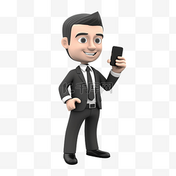 拿着手机3d图片_玩手机的商人的肖像 商人拿着电