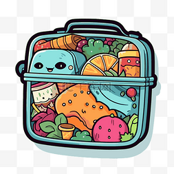 烤虾仁蔬菜图片_很酷的卡通食品蔬菜午餐盒 向量