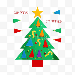 展牌模板图片_剪粘贴画圣诞树简单的几何形状儿