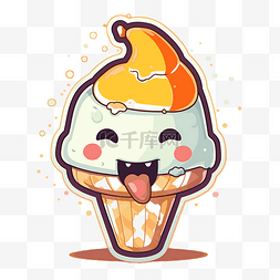微笑铺满图片_可爱的冰淇淋，舌头在橙色背景卡