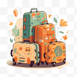 花朵人物插画图片_行李剪贴画矢量插画人物旅行袋与