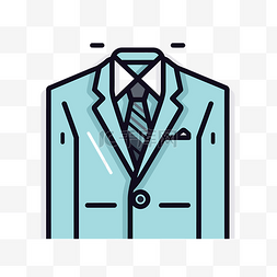 领带彩色图片_蓝色西装，带蓝色领带线图标，用