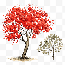 手绘枯萎的植物图片_红罗文和枯萎的苹果树的秋天插图