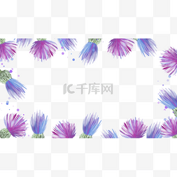 紫色创意花朵图片_蓟花卉水彩植物边框