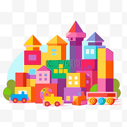学龄前街区剪贴画玩具镇与汽车和