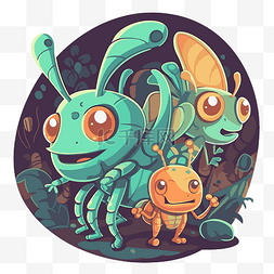 数字怪物插图与可爱的昆虫剪贴画
