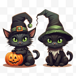 女巫的黑猫图片_带或不带魔法帽的黑猫在南瓜里