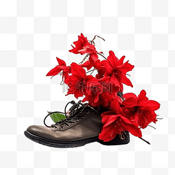 鞋背景黑图片_鞋黑色植物红花