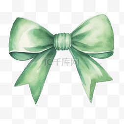 绿色蝴蝶结丝带图片_水彩绿色蝴蝶结丝带