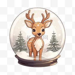 卡通插画鹿图片_可爱的鹿在雪球可爱的圣诞卡通插
