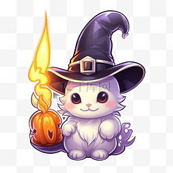 可爱秋天贴纸图片_贴纸万圣节幽灵兔子在女巫帽子与