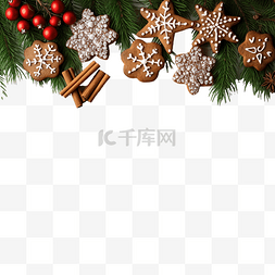 圣诞姜图片_木板上的圣诞姜饼松枝和锥体