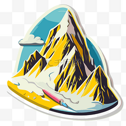 滑雪山卡通图片_贴纸是山顶的彩色贴纸 向量