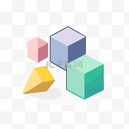几何背景高清图片_灰色上描绘了四个彩色和几何立方