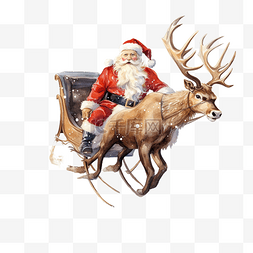 圣诞老人乘坐雪橇与鹿一起飞行