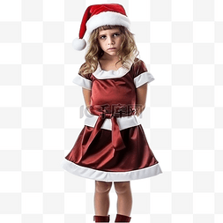 穿着圣诞服装的心烦意乱的小女孩