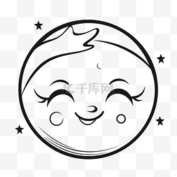 月亮星星线条图片_卡通月亮带着微笑和星星轮廓素描