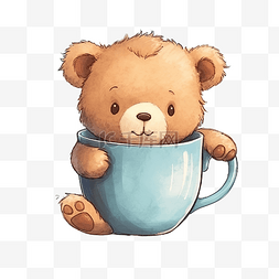 咖啡杯里的泰迪熊插画