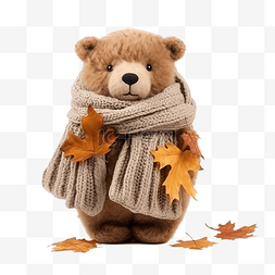 冬天灰熊图片_可爱的灰熊泰迪熊秋天戴围巾